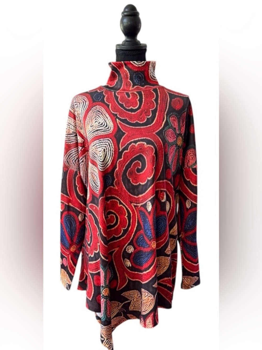 Mock Collar Asymmetrical Artsy Tunic Mix Floral Printed Top